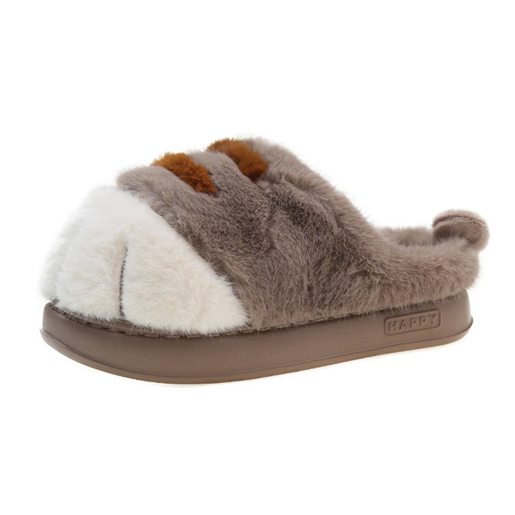 3D Cat Paw Plush Slippers Warm Slip-on House Shoes Anti Slip Flat Thermal Slippers Furry Paw Couple Slippers for Autumn Winter Pi-Mart
