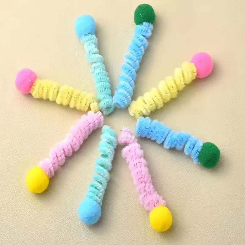 Interactive Cat Toy Spring Twist Stick Plush Ball Bite Resistant Teeth Grinding Plushie for Kittens Entertainment Boredom Relief Pi-Mart