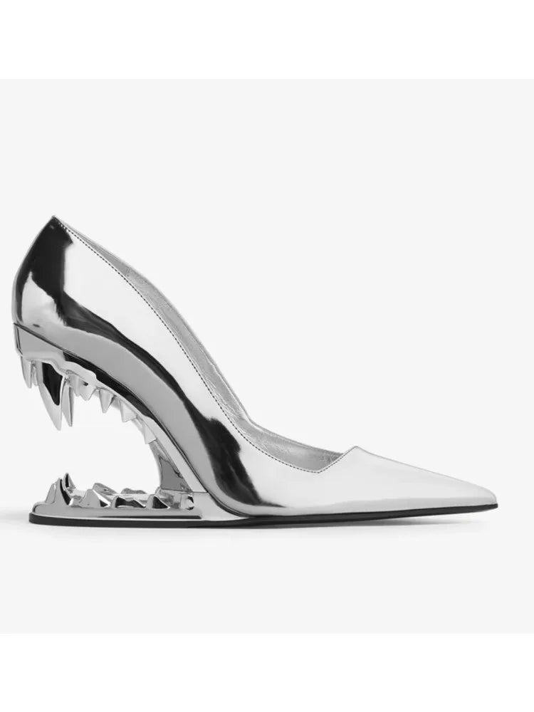 2026 Summer New Metal Tiger Teeth Single Shoes, High Heels, Fashion Show, Women's Wear, Size 44 Women's Sandals LadyShow.Store