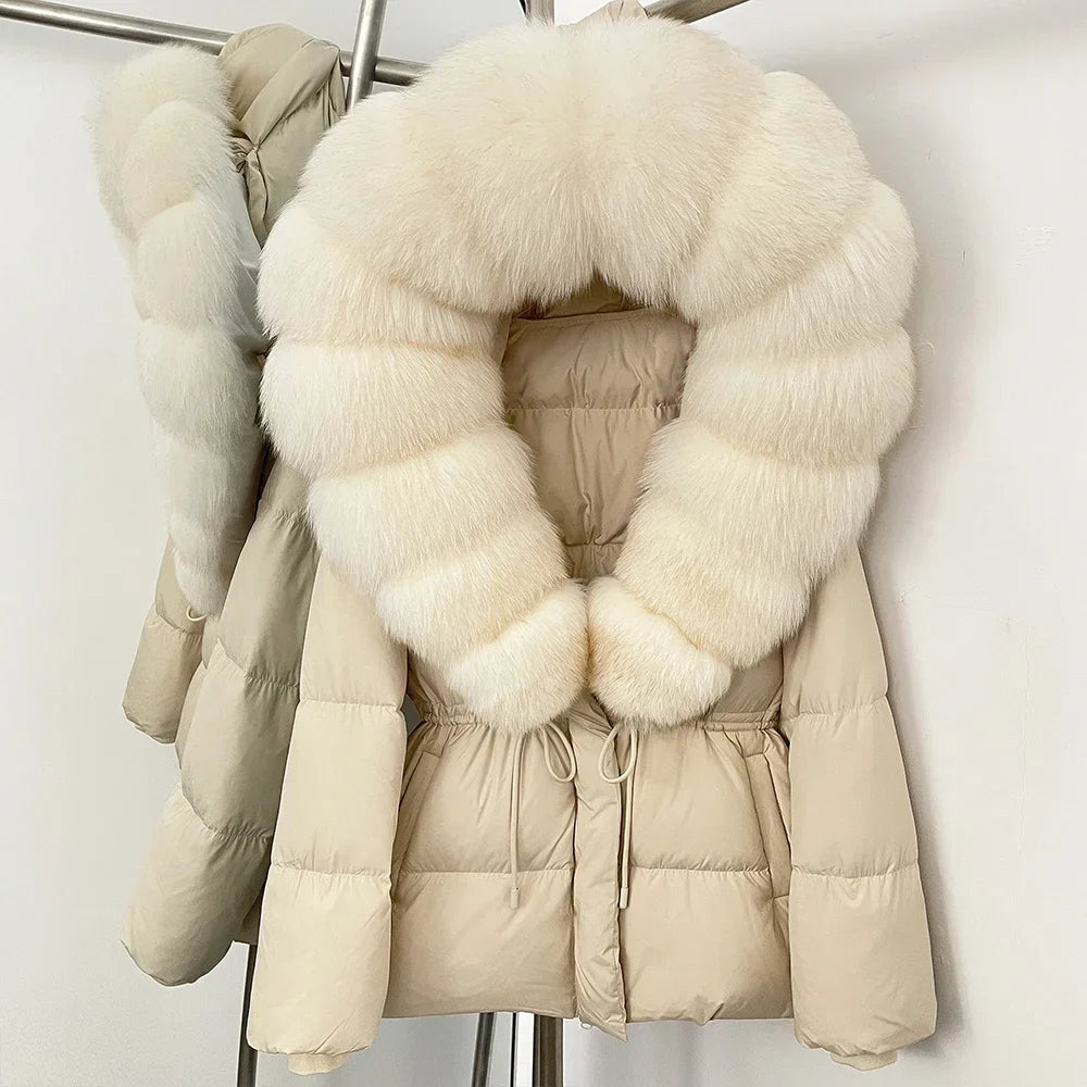 Reality Fur Jacket Real Fur Collar Duck Down Coat Female Winter Hooded Warm Fox Fur Coat Women Natural Raccoon Fur Puffer Jacket LadyShow.Store