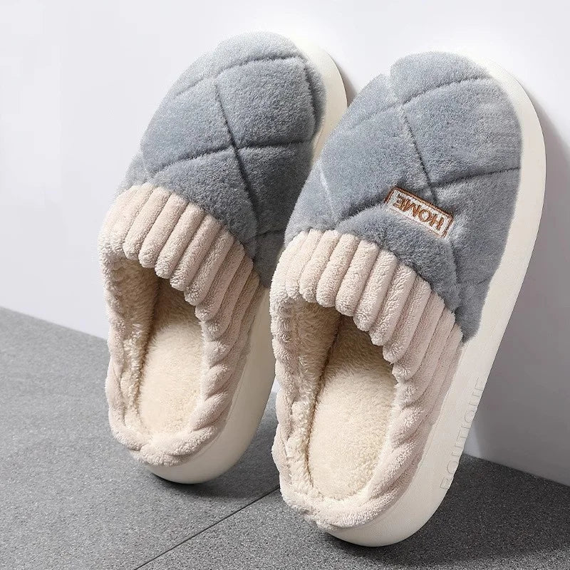Women's Casual Home Slippers Soft Bottom Plush Slippers Anti-slip Thermal Slippers Indoor Winter Men's Fashion Casual Flats Slip LadyShow.Store