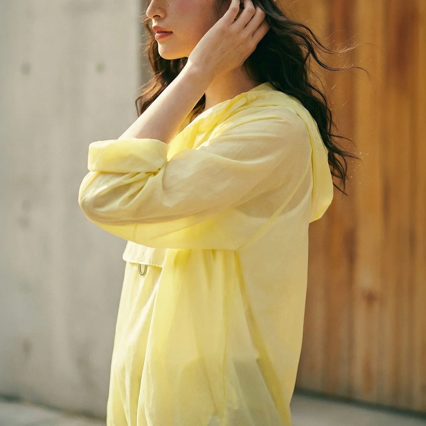 Maden Women's Ultra Lightweight Sun Protection Hoodie Sheer Breathable Pullover Half Button Loose Fit Summer Jacket Yellow LadyShow.Store