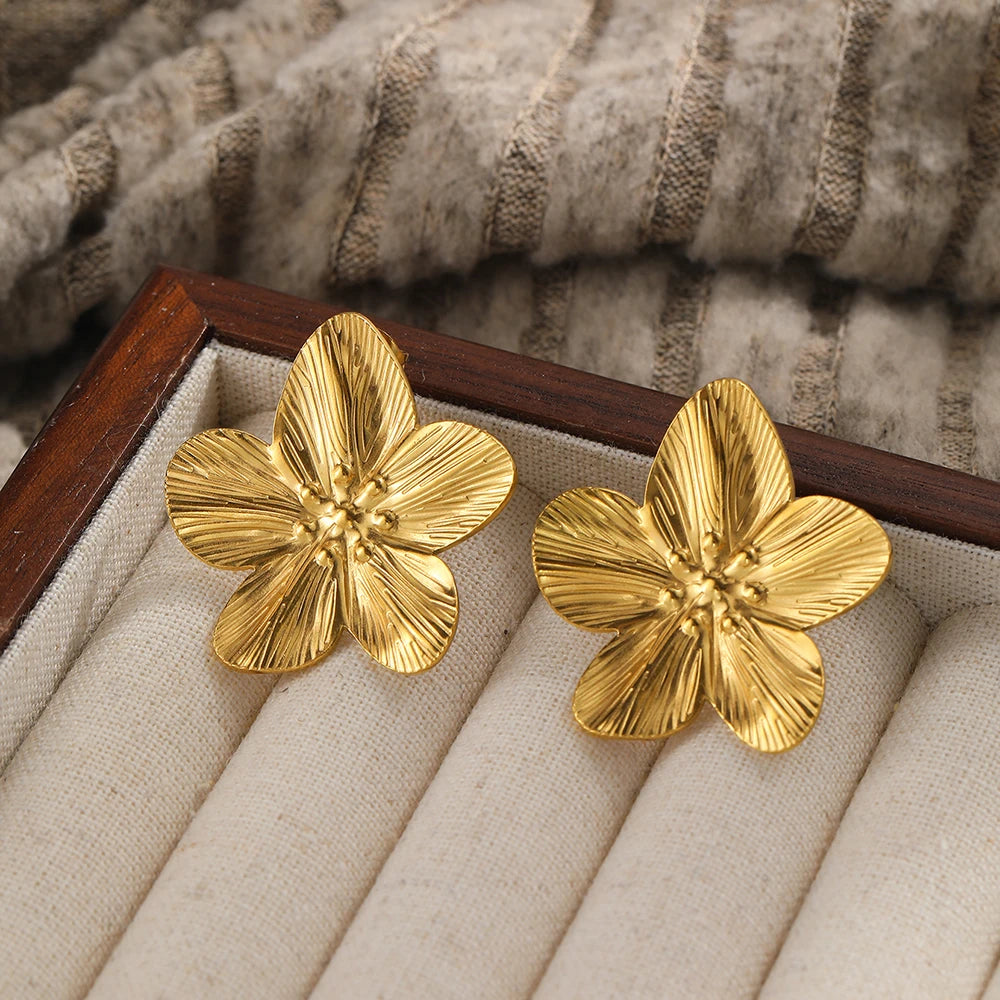 DOTIFI Stainless Steel Exaggerated Large Flower Design Earrings Female Fashion Retro Minimalist Ear Jewelry Party Creative Gifts Pi-Mart