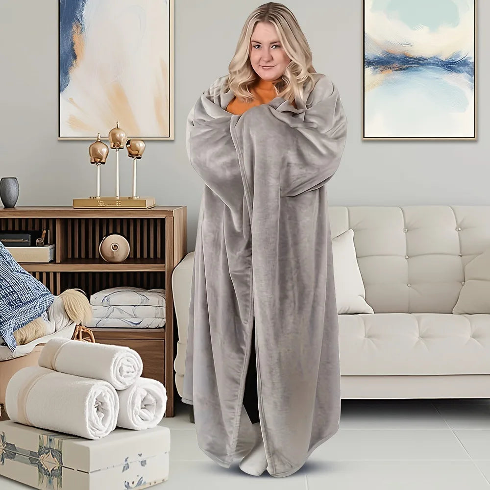Cozy Flannel Winter Wearable Blanket Warm Sofa Throw Blanket Soft Thickened Leisure Blanket Winter Pi-Mart