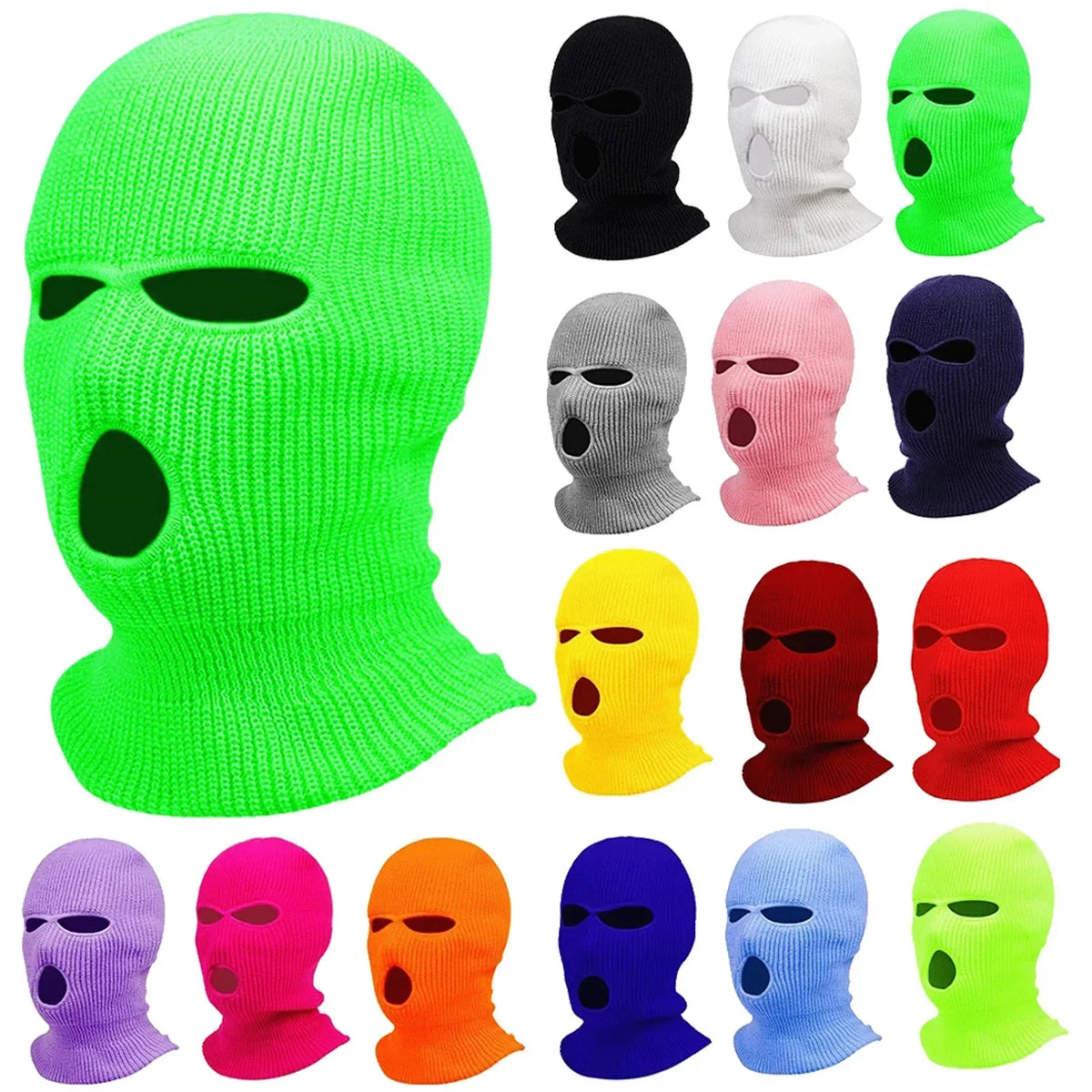 Winter Motorcycle Windproof Full Face Knit Hats Ski Mask Men Warm Wool Balaclava embroidery Winter hats Knitted 3 Holes Ski Mask Pi-Mart