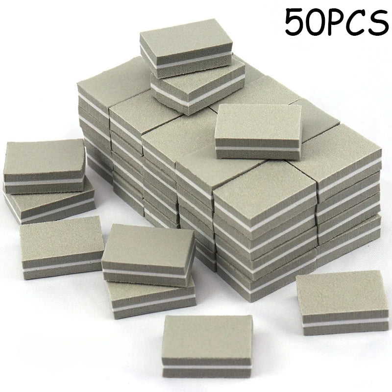 50Pcs Professional Mini Nails Art buffer File 100/180 Sandpaper Manicure Tips Care File Sanding Polishing Accessories Tools Tri Light Beauty