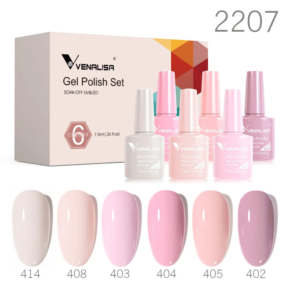 Venalisa Color Nail Gel Polish Kit  Jelly Pink Semi-transparent HEMA FREE Self Leveling Nude Natural Pink Nail Manicure Set Tri Light Beauty