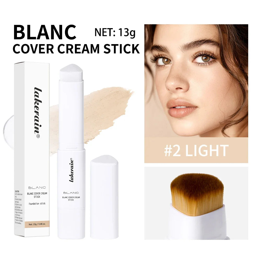 Lakerain Color Changing Foundation Stick Full Coverage Matte Finish Dual-Ended Brush & Stick Waterproof Smooth Foundation Makeup Tri Light Beauty