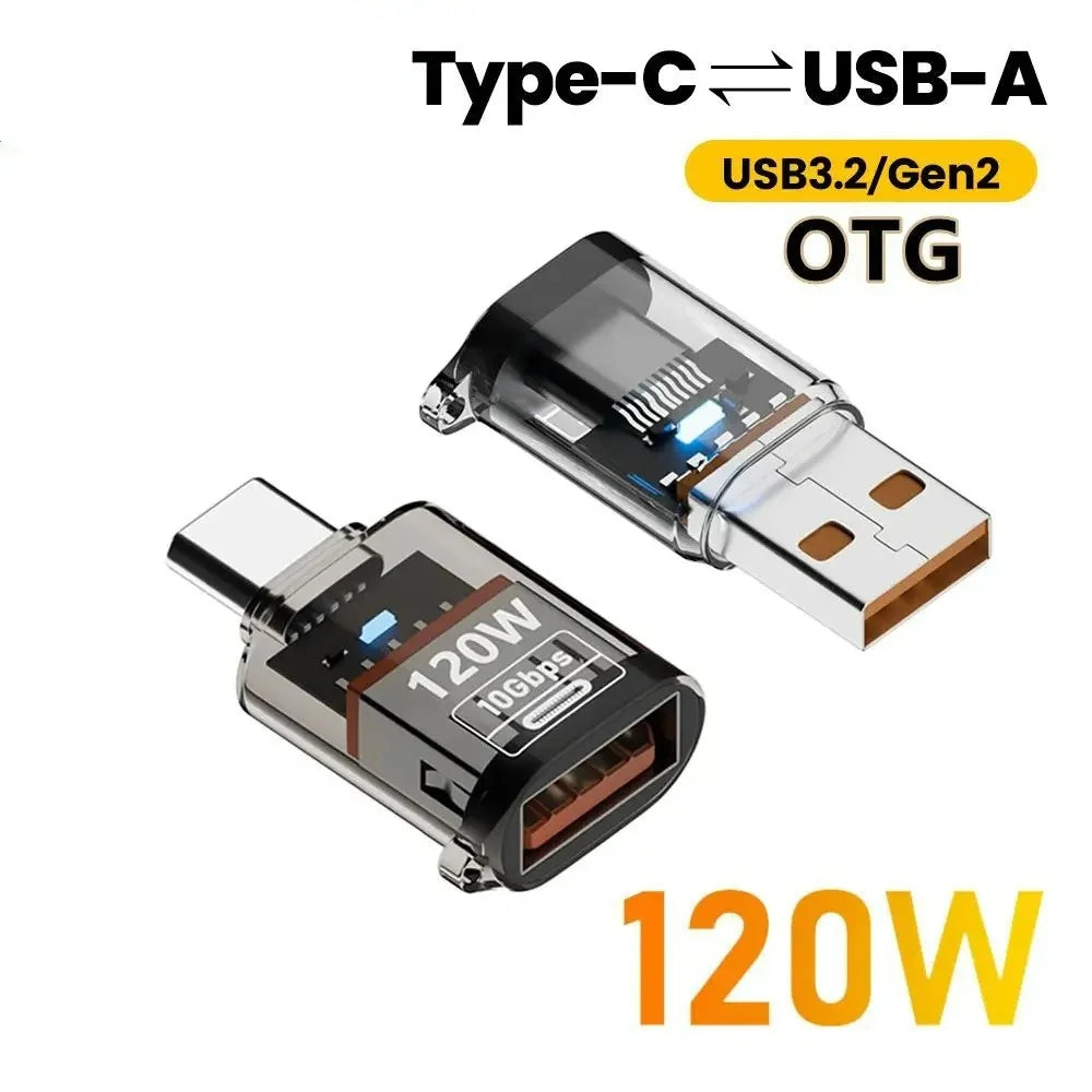 120W USB 3.2 to Type C OTG Adapter Fast Charging 10Gbps Data Audio Transfer For MacBook iPad iPhone 15 16 17 Huawei Xiaomi PC Pi-Mart