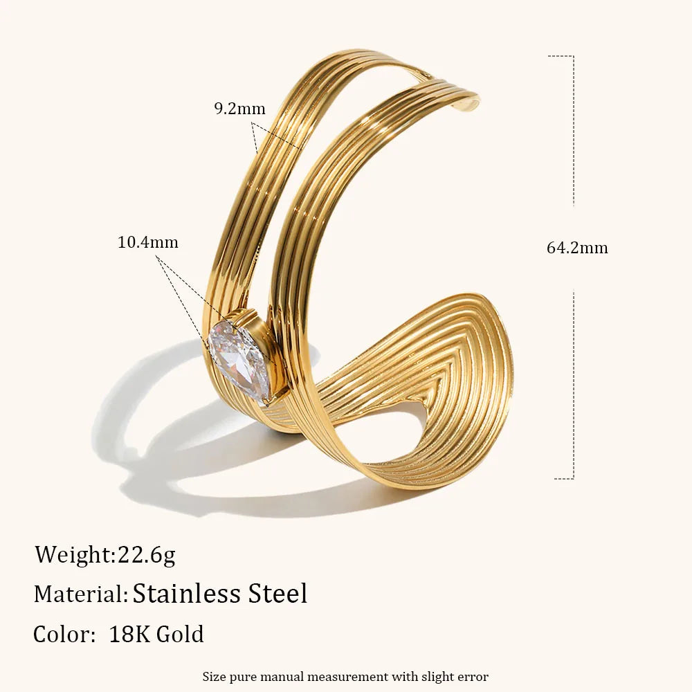 La. Muses Sparkling Zircon Stripe Asymmetric Stainless Steel Women's Bracelet PVD Gold Plated Fashion Jewelry Accessories Pi-Mart