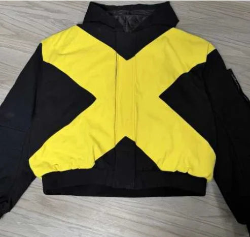 2026 American fashion brand black and yellow cross-shaped jacket high street style loose stand-up collar zipper cardigan jackett Pi-Mart