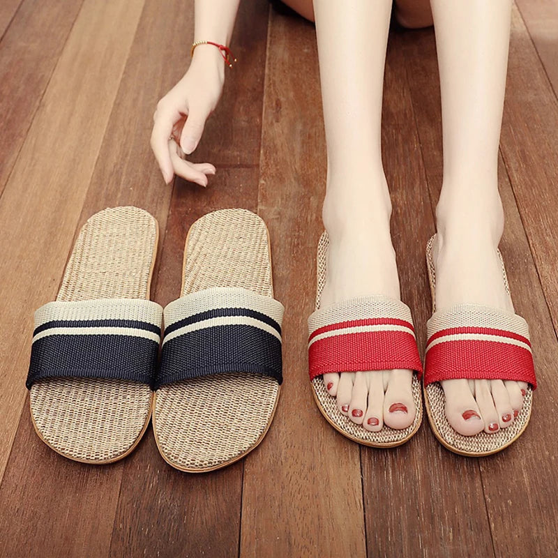 Hemp Casual Slippers Women Home Flats Spring Summer Luxury Designer Shoes Ladies 2026 Fashion Indoor Slides Couple Lightweight LadyShow.Store