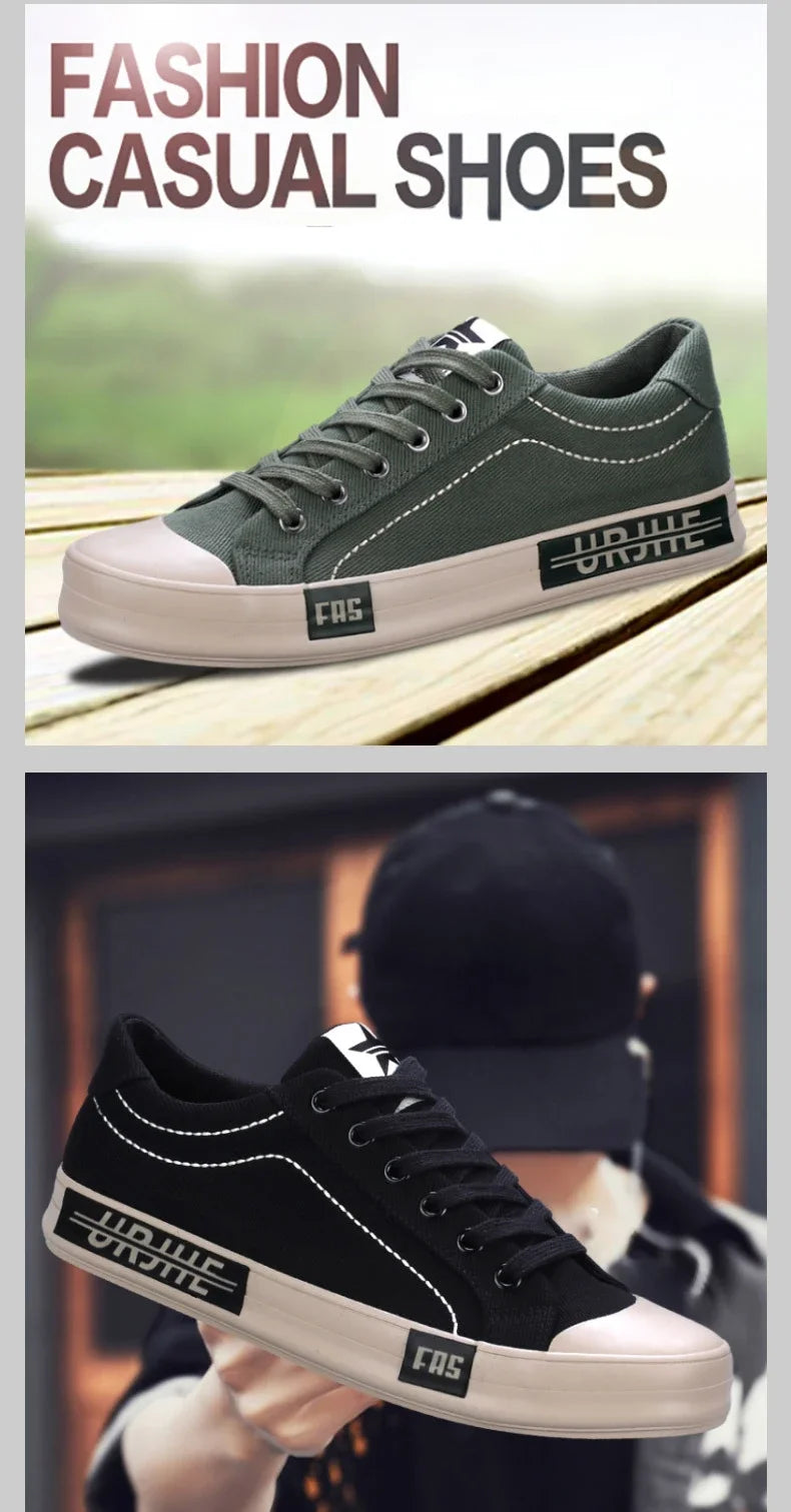 2026 New Men Canvas Shoes Breathable Outdoor Mens Casual Shoes Comfortable Spring Autumn Cloth Flat Shoes Black Walking Sneakers Pi-Mart