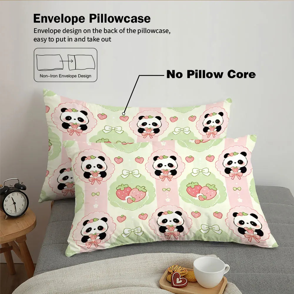 3pcs Cartoon Panda Print Coreless Duvet Cover Cool Summer Lightweight Bedding Set Multi Size Bedroom Bedding Decoration Pi-Mart