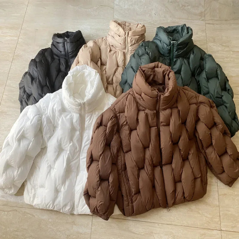 Loose Designer Winter Coat Women Down Jacket Fashion Oversized Couple Coats Weave Plaid Puffer Parkas Thicken Warm Chic Outwear LadyShow.Store