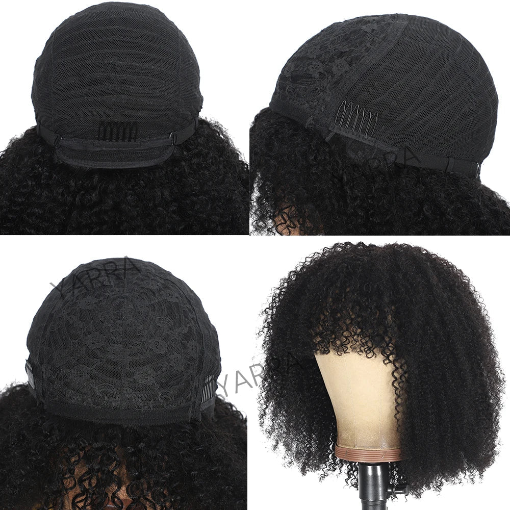 Afro Kinky Curly Human Hair Wig With Bangs For Black Women 180% Density Glueless Brazilian Remy Full Machine Made Hair Yarra LadyShow.Store