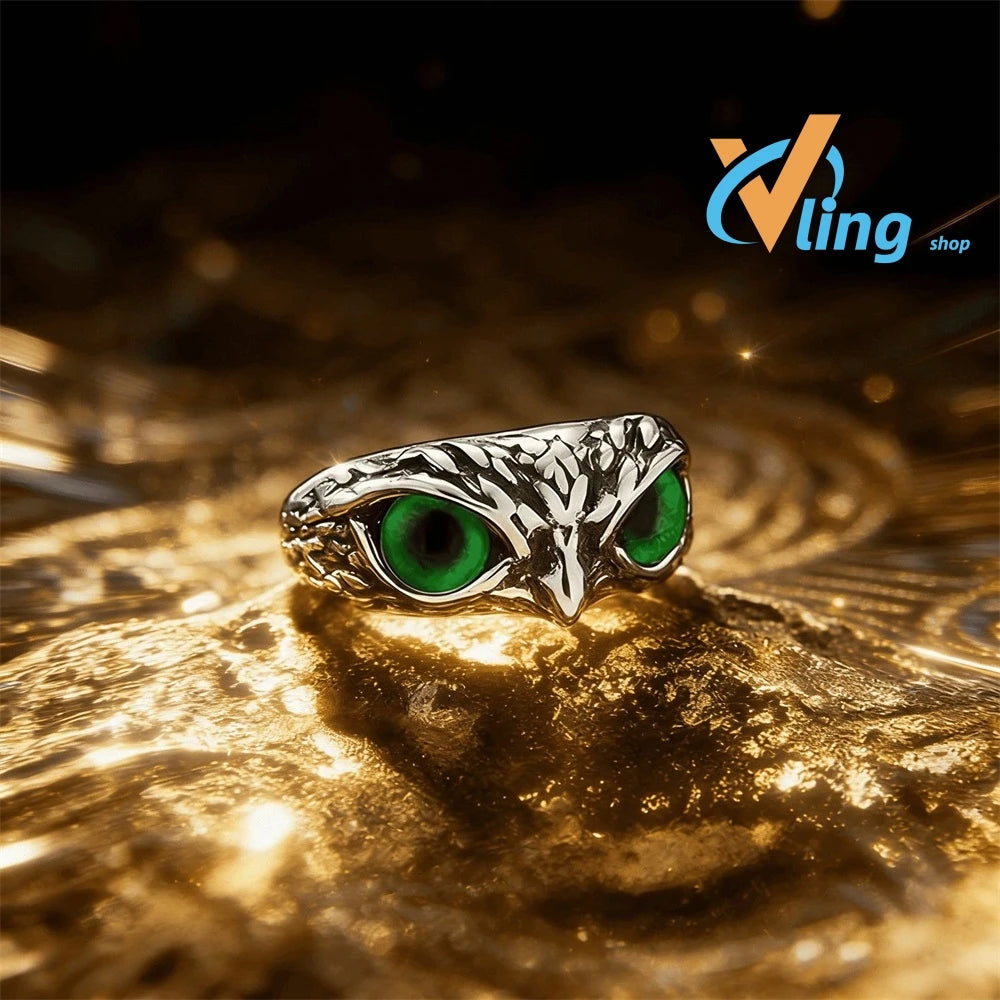 Multicolor Evil Eye Owl Adjustable Ring Antique Silver Gothic Punk Unisex Animal Finger Ring Women Men Fashion Jewelry Gift Pi-Mart