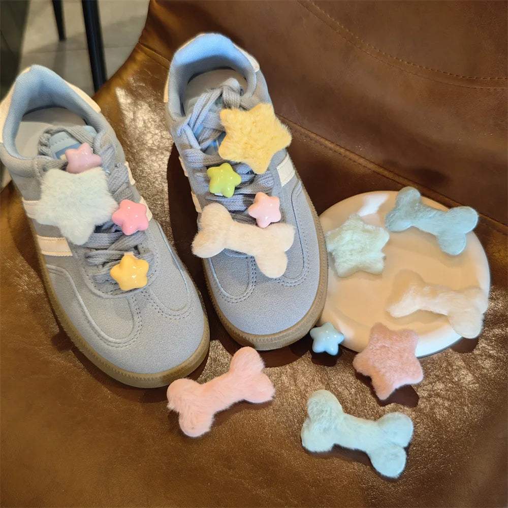 Autumn Winter Plush Star Shoelaces Charms for Sneakers Cute Furry Bone Shoe Decorations Charm DIY Detachable Shoes Accessories Pi-Mart