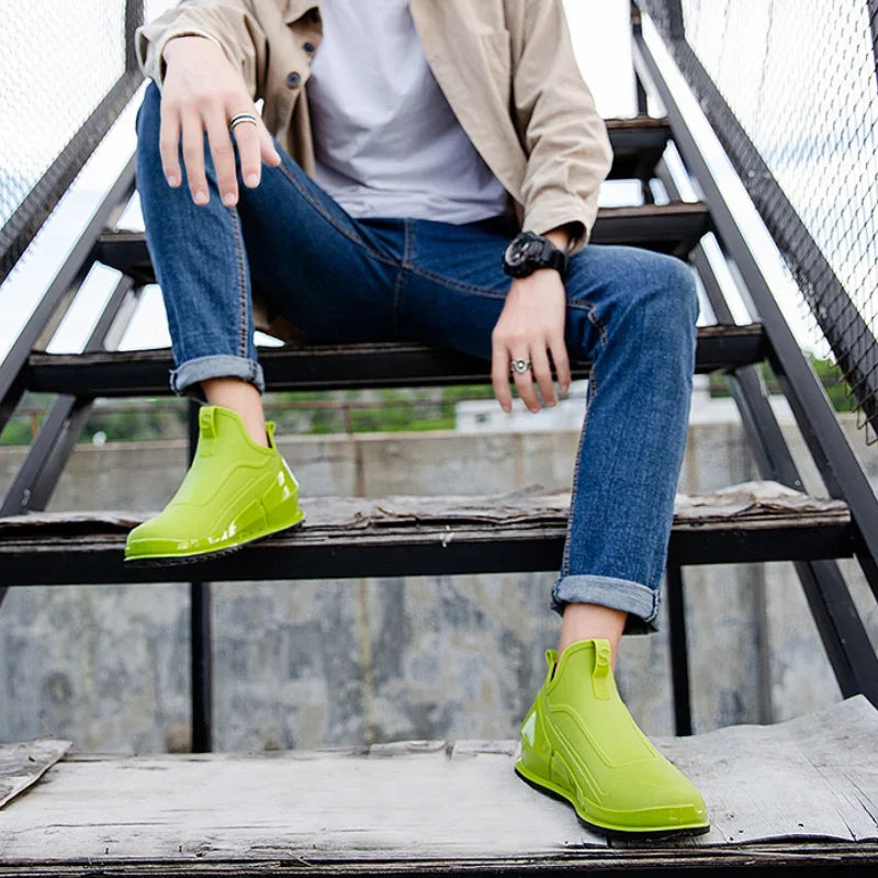 Men's Rain Boots Ankle Waterproof Shoes Men Casual Fishing Work Shoes Slip on Non-slip Rain Shoes Womens Kitchen Rubber Shoes Pi-Mart