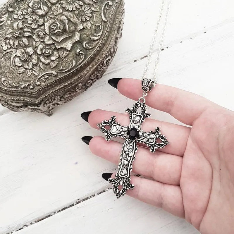 Gothic Big Zircon Cross Necklace Unisex Y2K Irregular Goth Large Cross Pendant Necklaces  for Men Women Couple Necklace Jewelry Pi-Mart