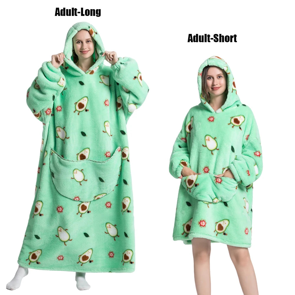 Women Plush Fleece Blanket Men Warm Thick Hoodies Adult Giant TV Blanlets with Sleeves Super Long Cold-proof Homewear Pajamas Pi-Mart