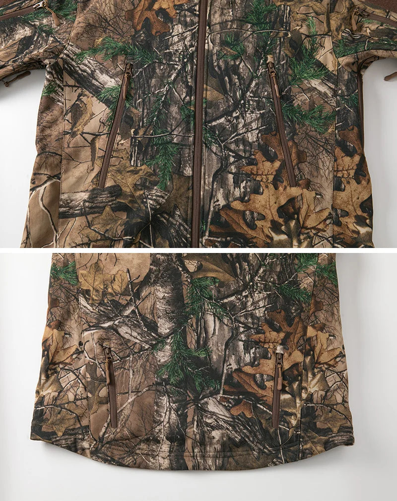 Men's Silent Soft Shell Camouflage Tactical Jacket Waterproof Warm Fleece Hunting Jackets Outdoor Hiking Fishing Hooded Coat Pi-Mart