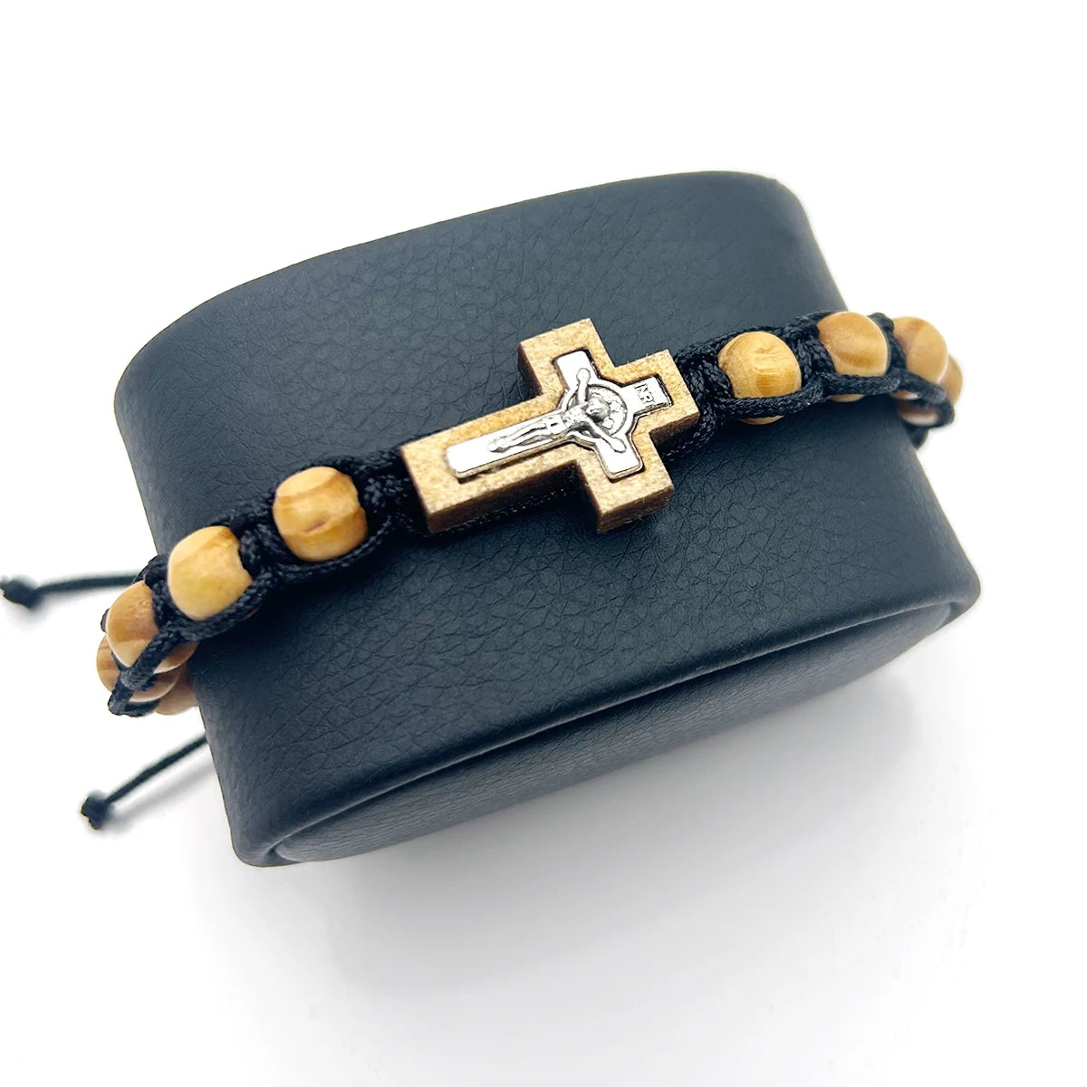 Religious Catholic Cross Bracelet Wooden Beads Wrap Braided Jesus Prayer Bracelets Handmade Jewelry Gift Pi-Mart