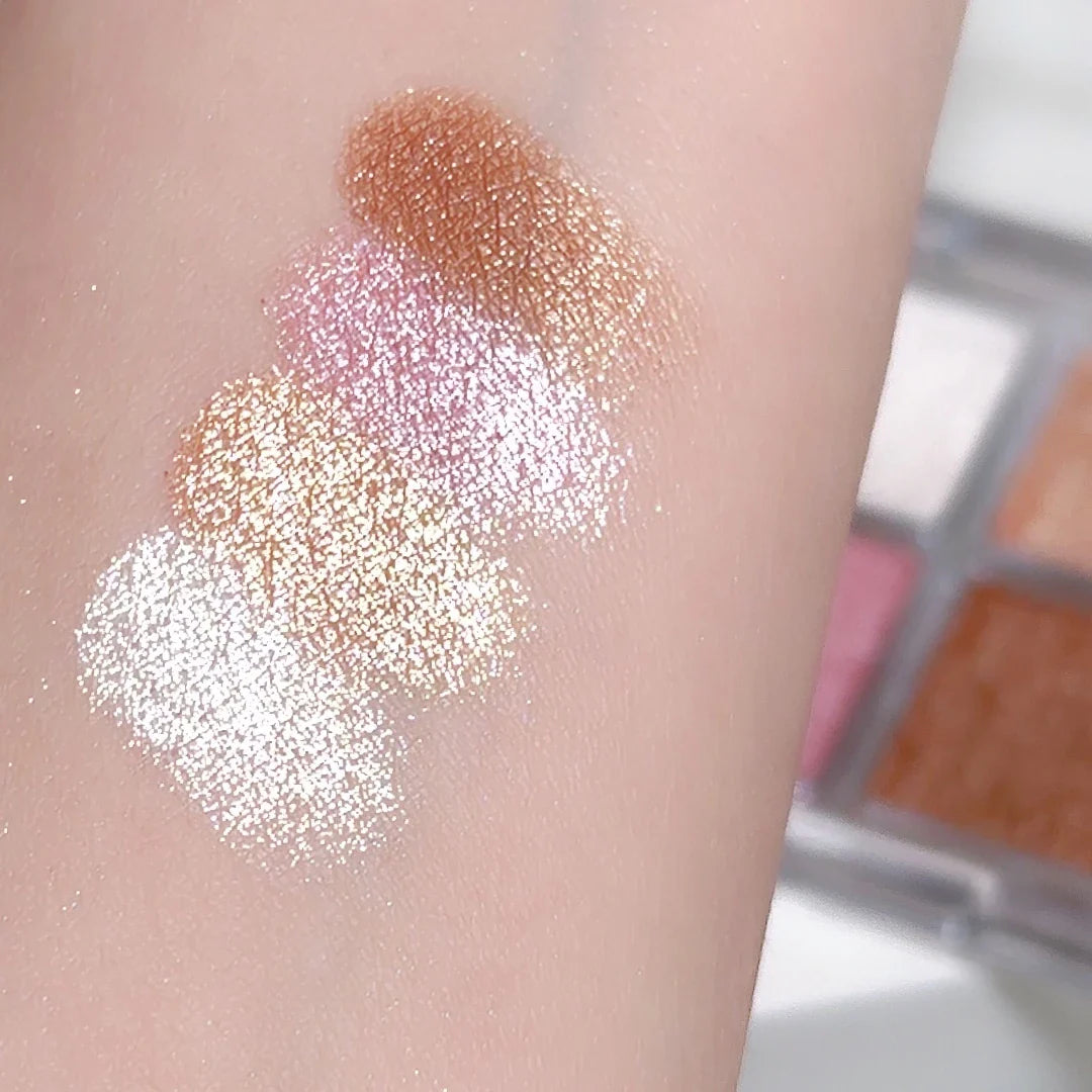 4-Color Face Highlighter Palette, Pearly Glitter Shimmer Smooth Baked Powder, Lasting Sparkling Highlighter Makeup LadyShow.Store