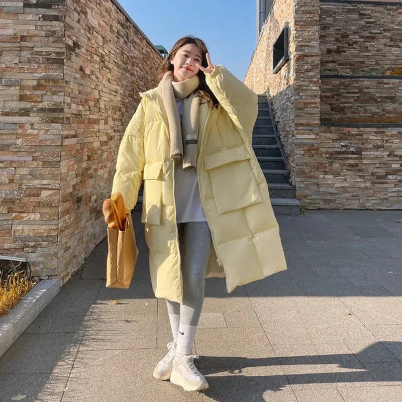2024 New Korean Women's Jacket Winter Parkas Loose Hooded Cotton Padded Female Long Down Jacket Thicken Oversize Puffer Coats LadyShow.Store