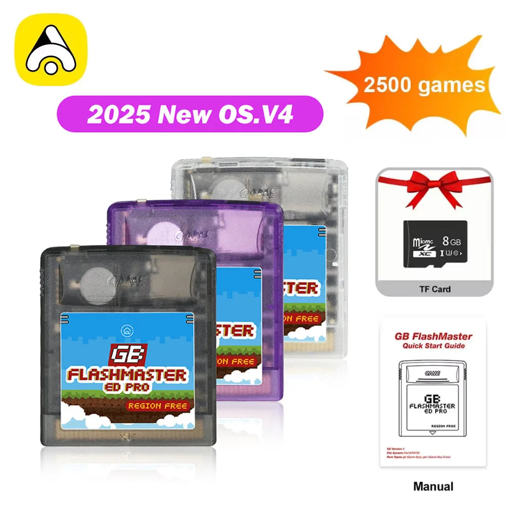 2500 in 1 OS V4 GB Pro Flashmaster Cartridge Game Card For Gameboy/Gameboy Color/GBA SP Game Consoles With 8GB TF Card Pi-Mart