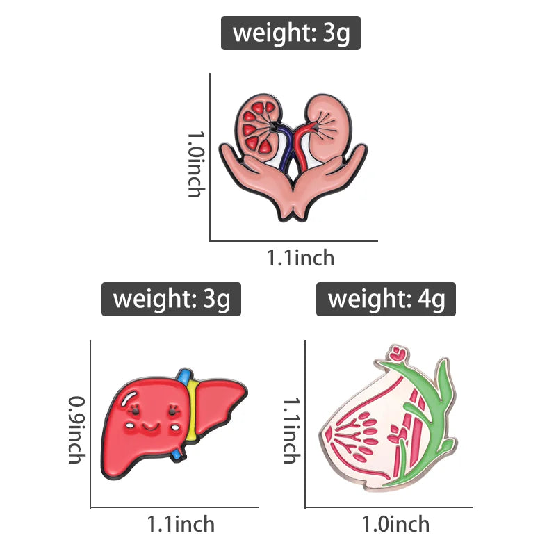 Cute Healthy Liver Organ Enamel Pin Visceral Kidney Breast Brooch Lapel Metal Badge Jewelry Gift for Doctors Nurses Wholesale Pi-Mart