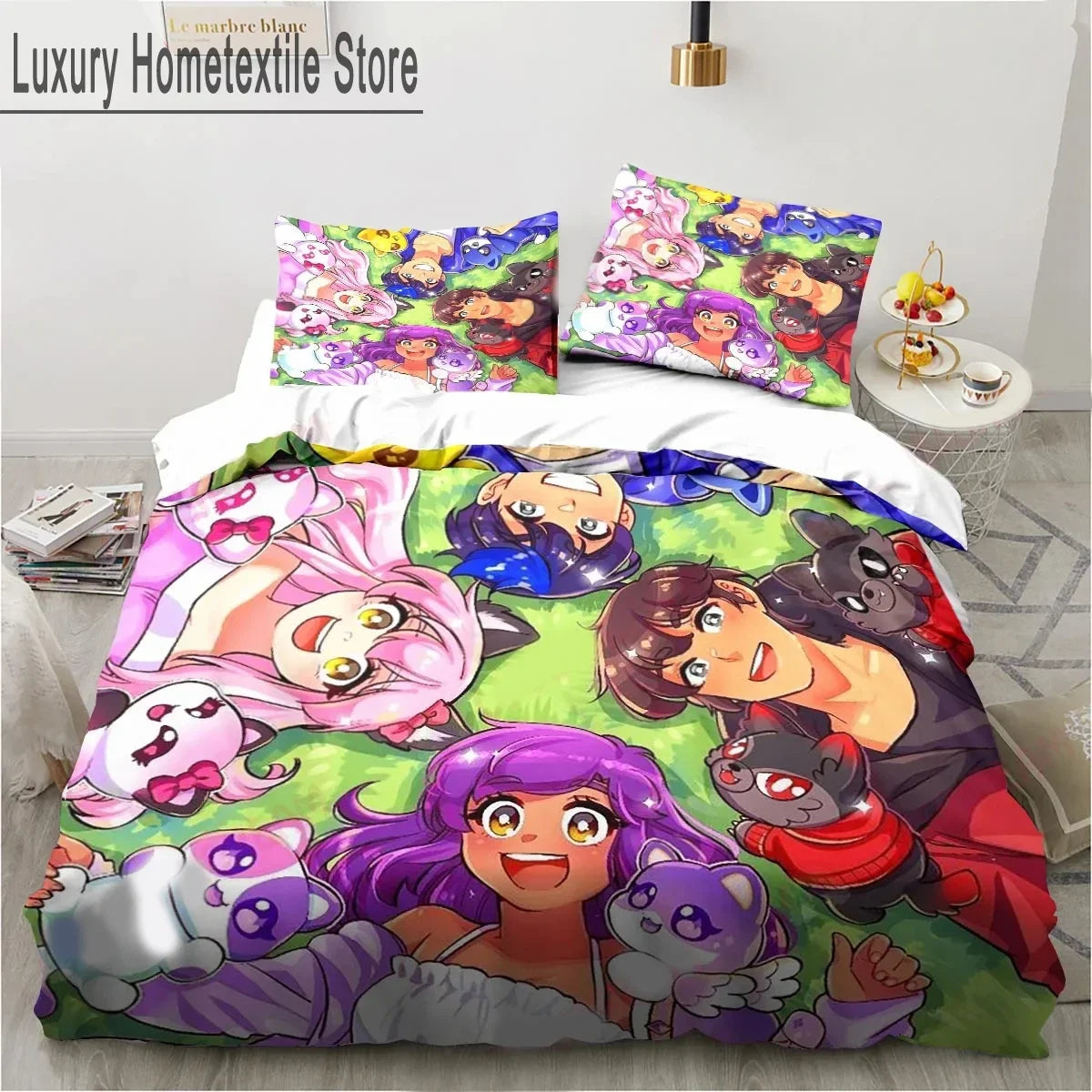 Cartoon Game Cute Aphmau with Wings Bedding Set Boys Girls Twin Queen King Size Duvet Cover Pillowcase Bed boys Adult Pi-Mart