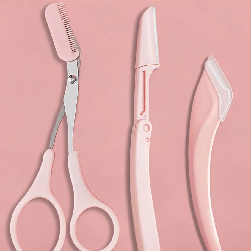 Stainless Steel Built-in Eyebrow Scissors + 1 Crescent Eyebrow Razor. Specially designed for women. Exquisite craftsmanship & durable material, easy to use and suitable for both left and right hands. An ideal gift for makeup lovers. Tri Light Beauty