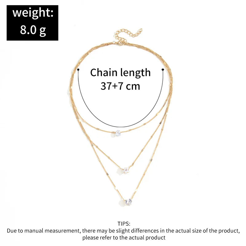 Trendy Zircon Pendant Necklace For Women Multilayer Chain Choker Fashion Female Party Shiny Jewelry Gift Pi-Mart