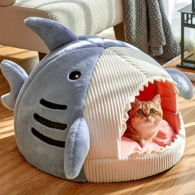 Plush Hooded Cat Cave Bed Round Semi‑Enclosed Shell Pet Nest Washable Anti‑Slip Warm All Season Sleeping Bed For Cats Small Dogs Pi-Mart