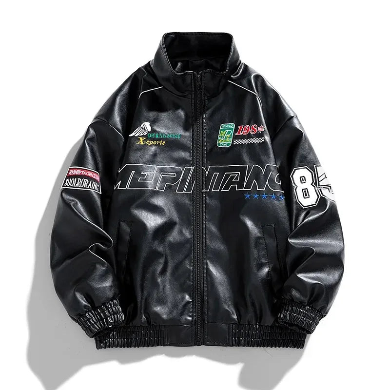 Spring Autumn New Men's Motorcycle Wear Fashion Brand PU Leather Jacket Moto Bike Jackets Thin Fashion Coat Embroidery Hip Hop Pi-Mart