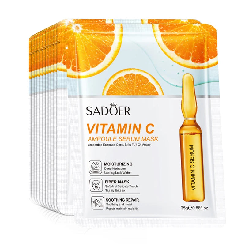 10pcs SADOER 24K Gold Vitamin C Hyaluronic Acid Face Mask Facial Moisturizing Firming Hydrating Facial Masks Skin Care Products Pi-Mart