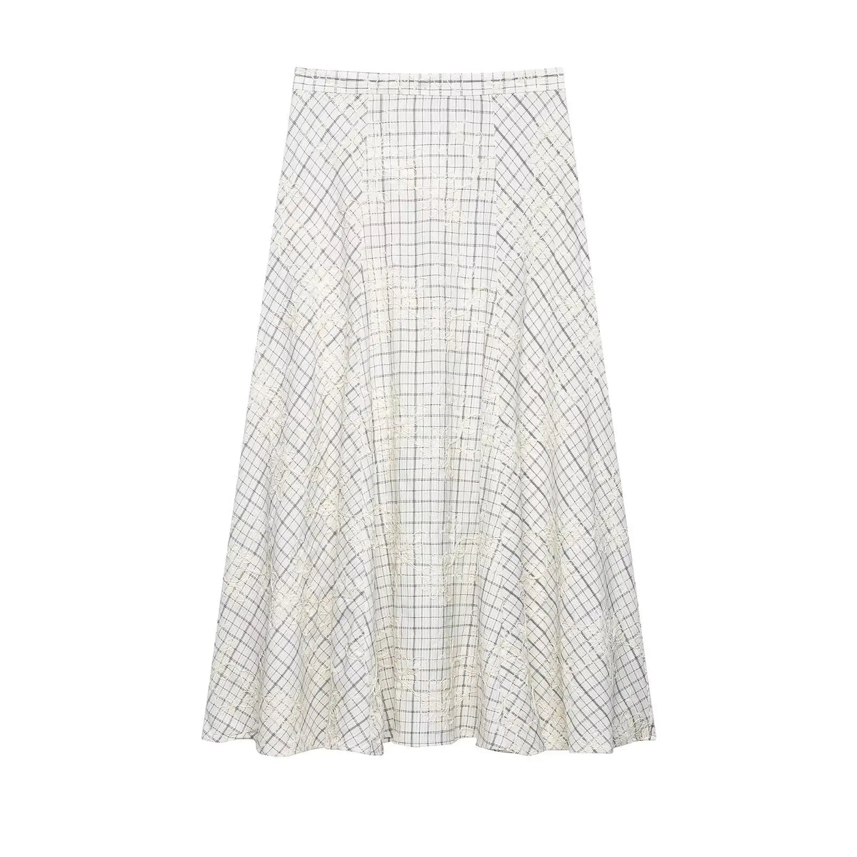 KONDALA Chic Embroidery Plaid Skirt Set Women Trendy 2026 Spring Summer Holidays Casual Set Puff Sleeve Shirts, A-Line Skirts Pi-Mart