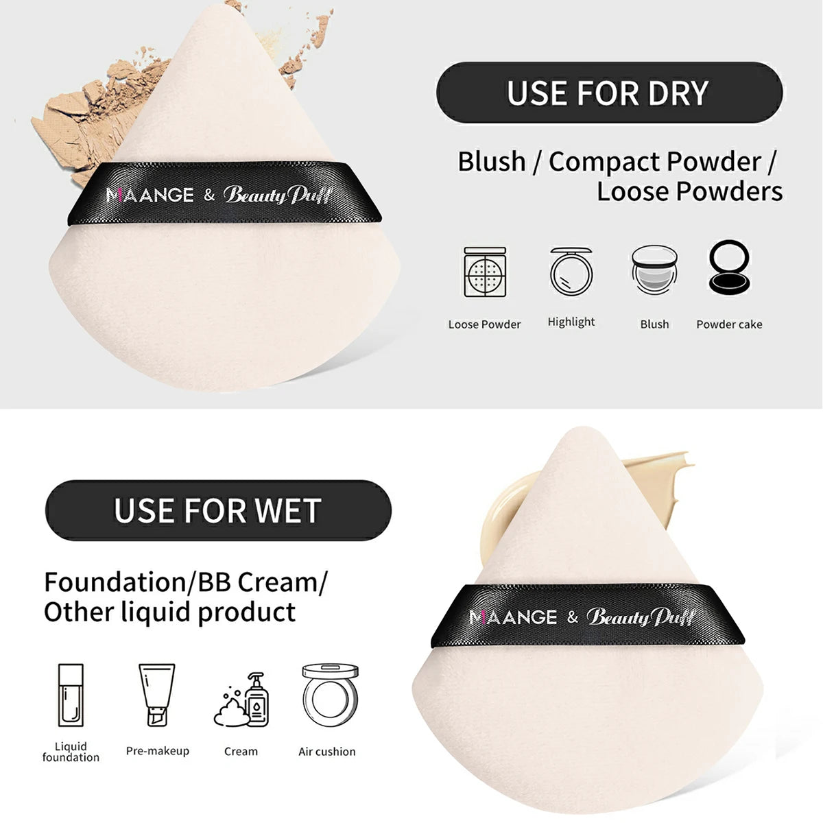 Maange 3Pcs Makeup Brushes + 2Pcs Triangle Powder Puff Set Concealer Eye Shadow Makeup Brush Blending Cosmetic Beauty Tools Pi-Mart