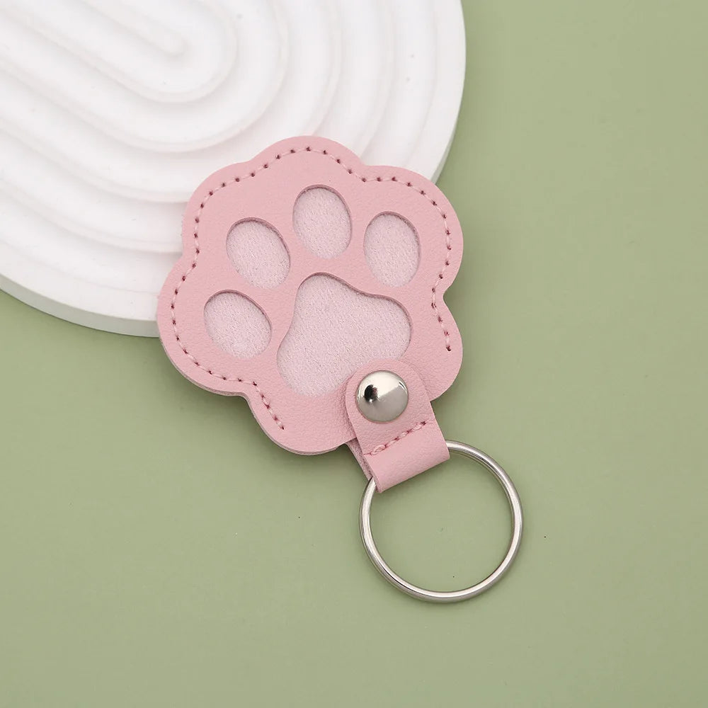 Cute Paw Print Pet Hair Memorial Keychain Leather Dog Cat Fur Holder Keepsake Key Ring Personalized Pet Loss Memory Key Chains G Pi-Mart