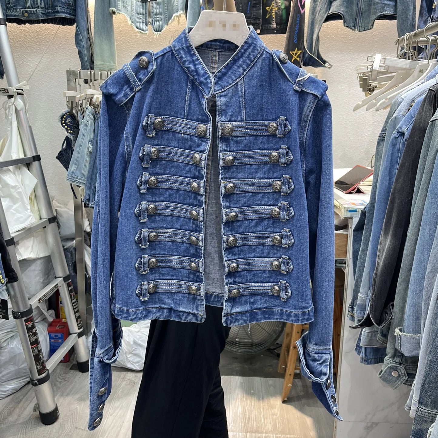 Retro Denim Military Jacket Women Vintage Solid Single Breasted Stand Collar Slim Short Jackets 2026 Lady Daily Street Outerwear LadyShow.Store