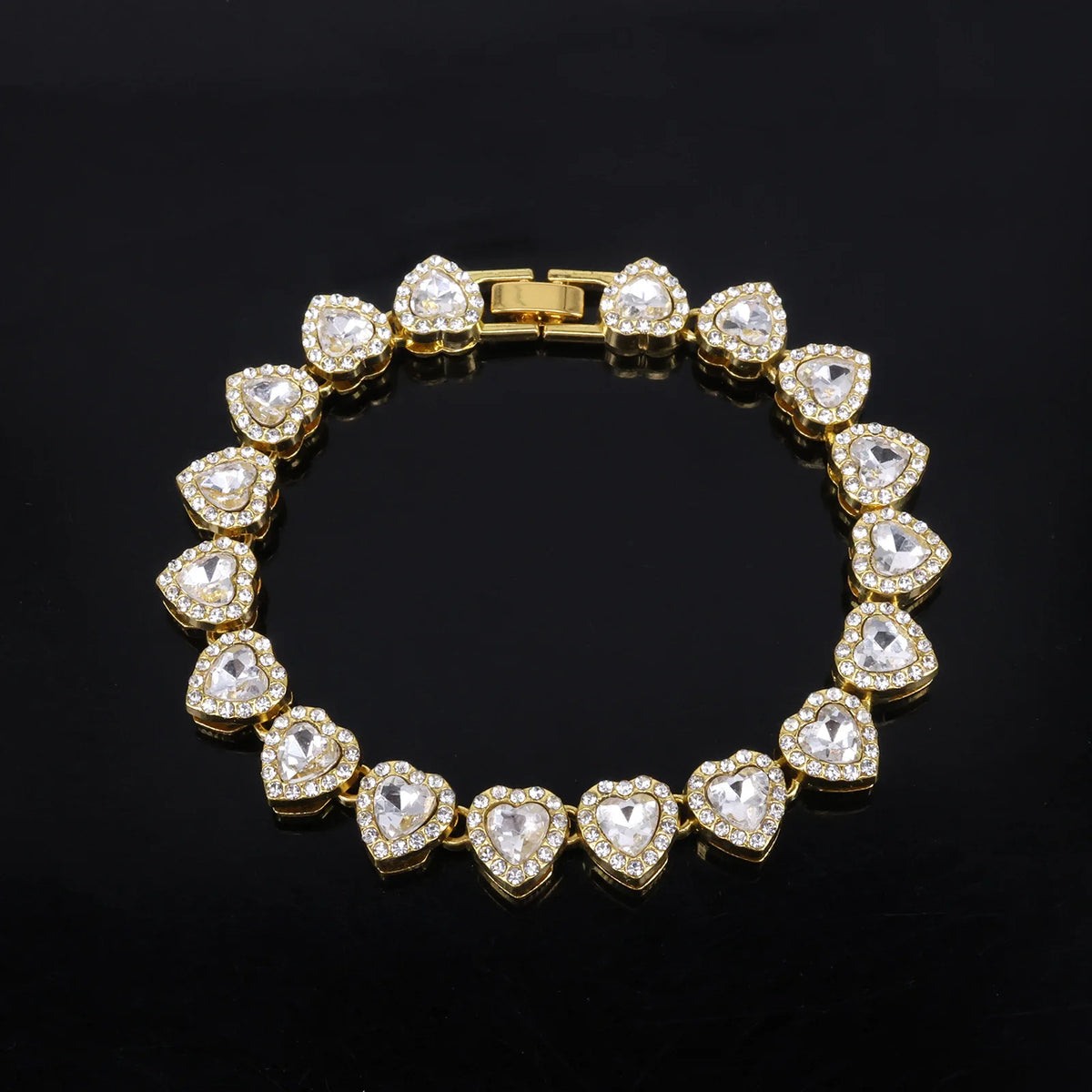 Yupsk 45CM/20CM Shiny Heart Rhinestone Hip Hop Rock Tennis Chain Bracelet Necklace for Women Men Trendy Jewelry Set Gift Pi-Mart