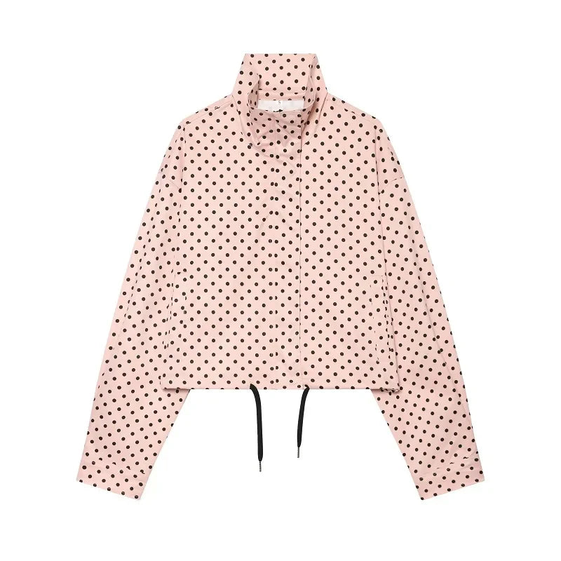 MUJER Polka Dot Bomber Jackets for Women Oversized Cropped Jacket Woman Long Sleeve Women's Jacket Fashion Winter Coat Female LadyShow.Store