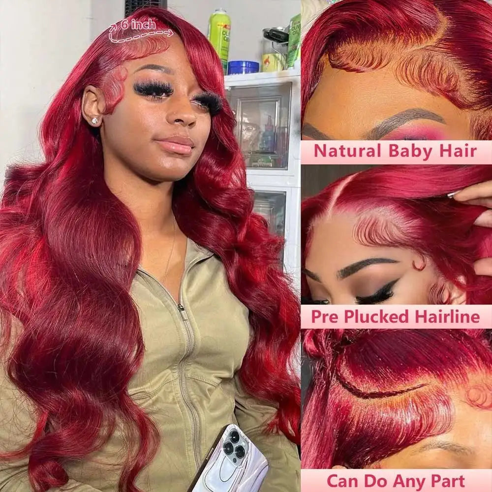 30 Inch Burgundy Body Wave Human Hair Wigs 13x4 HD Lace Frontal Wig Colored 99j Wet And Wavy Curly Lace Front Human Hair Wigs LadyShow.Store