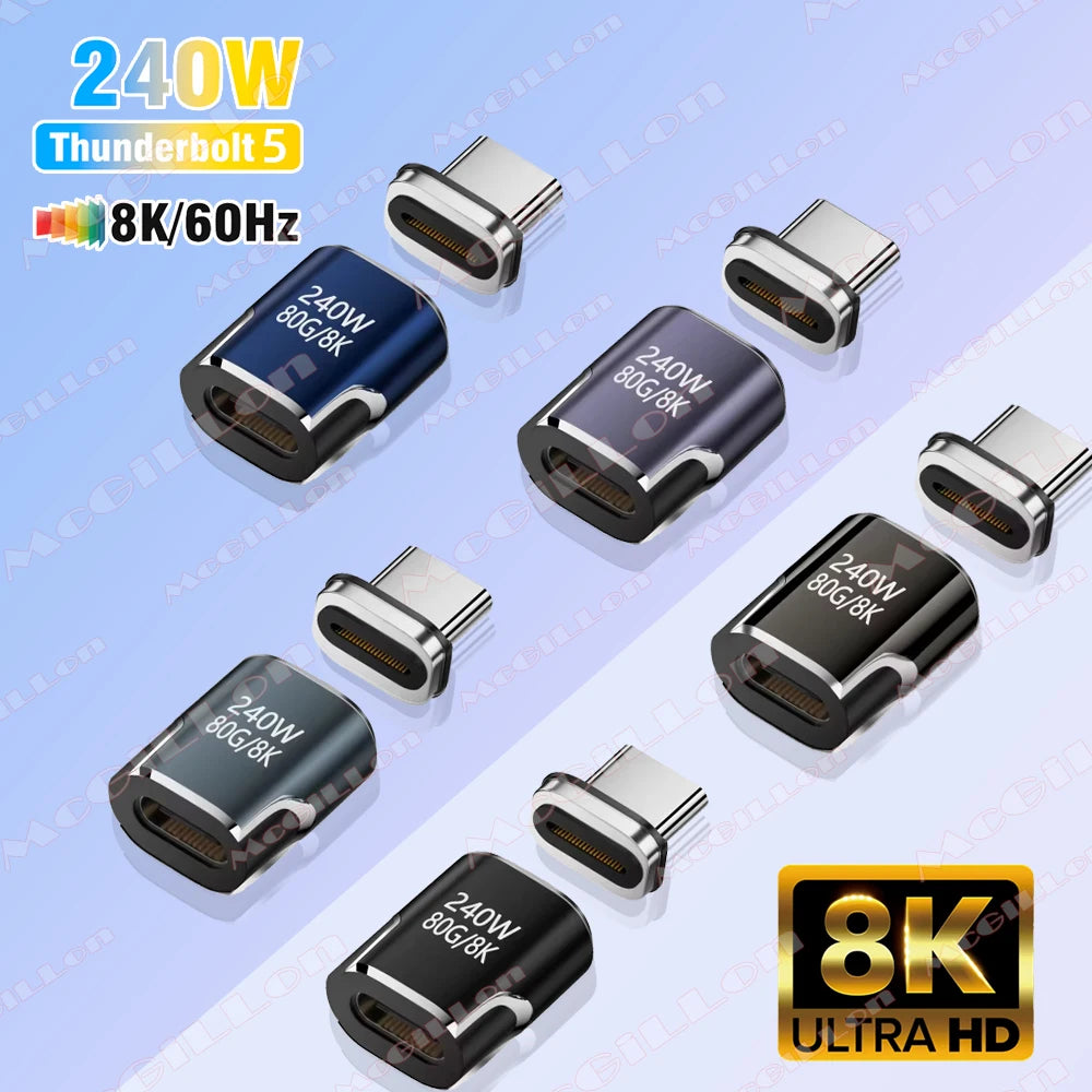 240W USB4.0 80Gbps Thunderbolt5 Magnetic Type-C OTG USB C To USB-C Fast Charge Magnet Converter Cable 8K@60Hz USB Type C Adapter Pi-Mart
