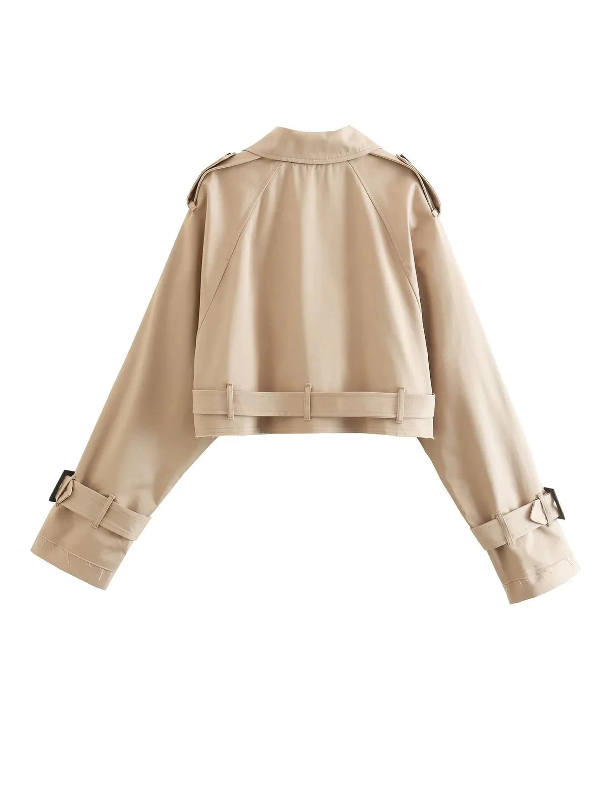 2024 Belt Cropped Trench Spring Jacket Women Vintage Streetwear Double Breasted Long Sleeve Top Female Coat Outfits Pi-Mart