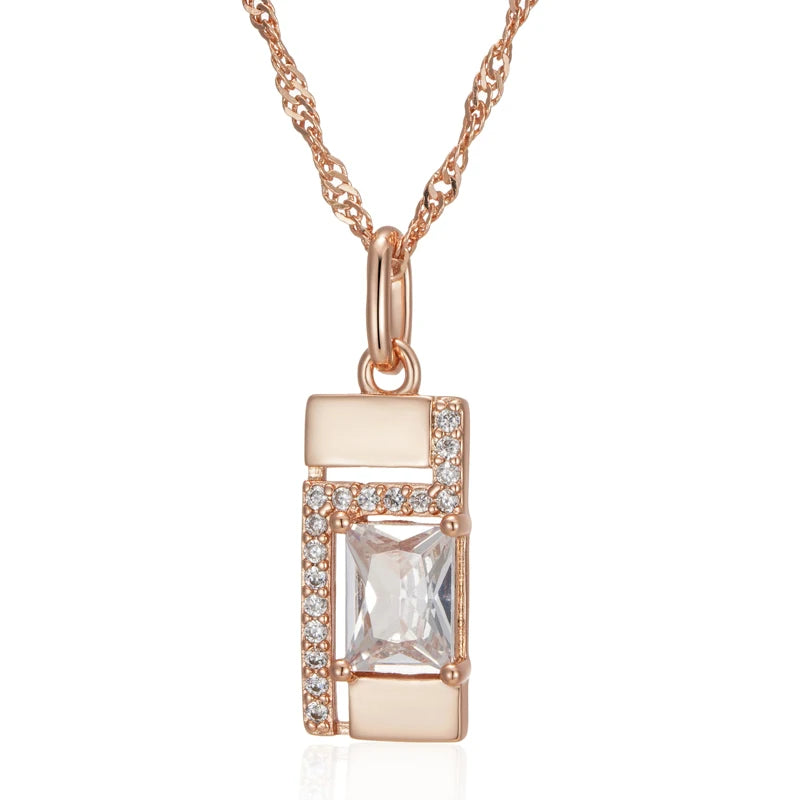 Kinel Classic Square Pendant Necklace For Women 585 Rose Gold Color With Natural Zircon Accessories Simple Pendant Daily Jewelry Pi-Mart