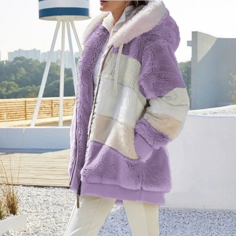 Oversized Jacket for Women 2023 New Autumn Winter Warm Plush Pocket Hooded Streetwear Loose Lady Outerwear Coat Roupas Feminina LadyShow.Store
