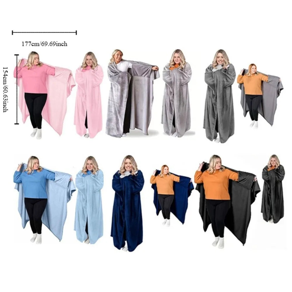 Cozy Flannel Winter Wearable Blanket Warm Sofa Throw Blanket Soft Thickened Leisure Blanket Winter Pi-Mart
