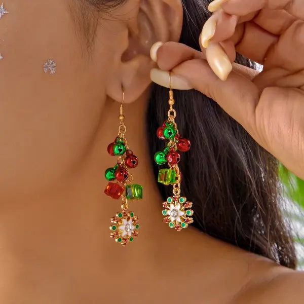 Creative Christmas Grandpa and Grandma Zircon Stud Earrings For Women White Pearl Crystal Snowman Elk Earring New Year Jewelry Pi-Mart